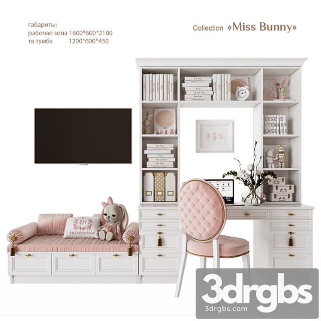 Miss Bunny A Workplace with A Tv Zone 3dsmax Download - thumbnail 1