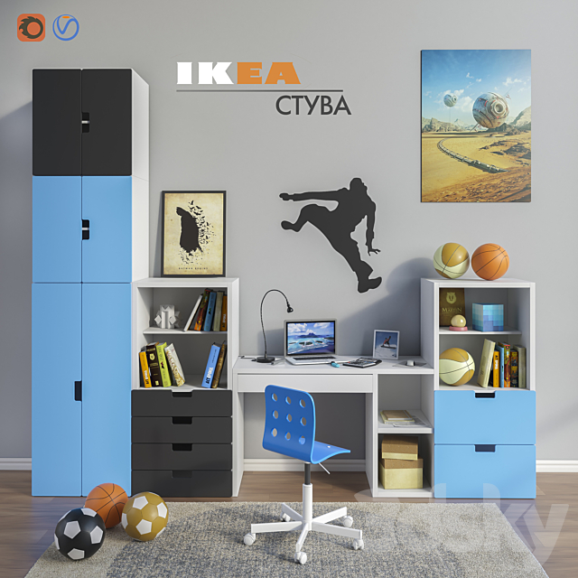 Modular furniture and accessories for a children’s room IKEA set 1 3ds Max - thumbnail 1