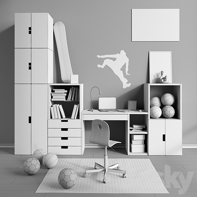 Modular furniture and accessories for a children’s room IKEA set 2 3ds Max - thumbnail 3