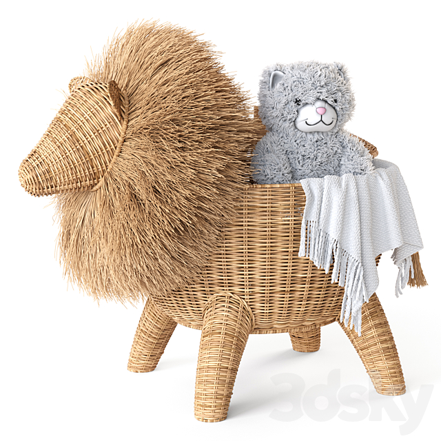 RATTAN ANIMAL BASKET LION Restoration Hardware 3ds Max - thumbnail 1