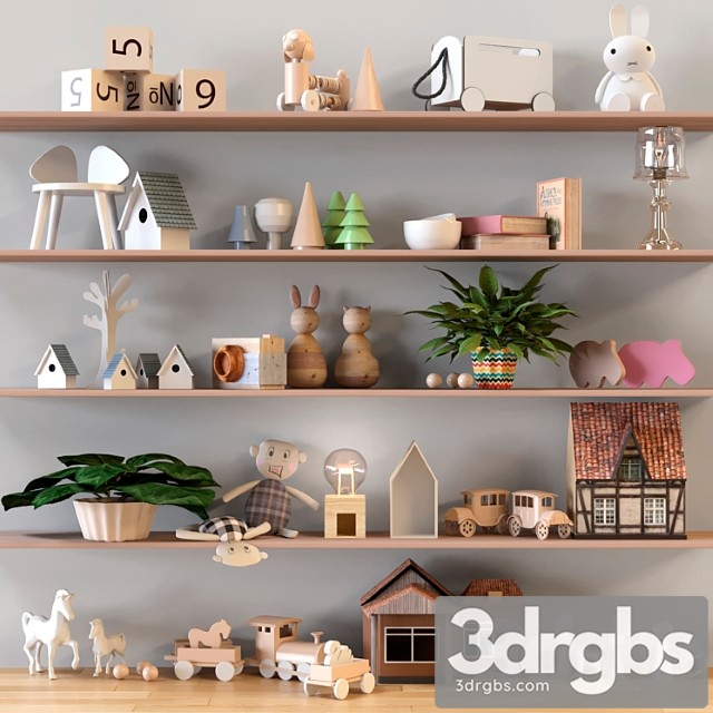 Shelf With A Set Of Childrens Toys Childrens Room 3dsmax Download - thumbnail 1