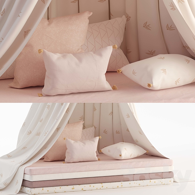 Sleeping collection of canopies mattresses and pillows 3ds Max - thumbnail 2