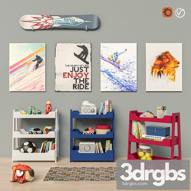 Toys and small bookcase 3 colors set 18 3dsmax Download - thumbnail 1