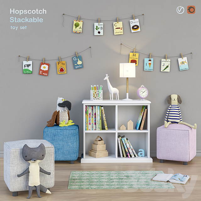 Toys and wardrobe Hopscotch set 16 3ds Max - thumbnail 1