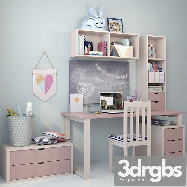 Writing desk and decor for a child 5 3dsmax Download - thumbnail 1