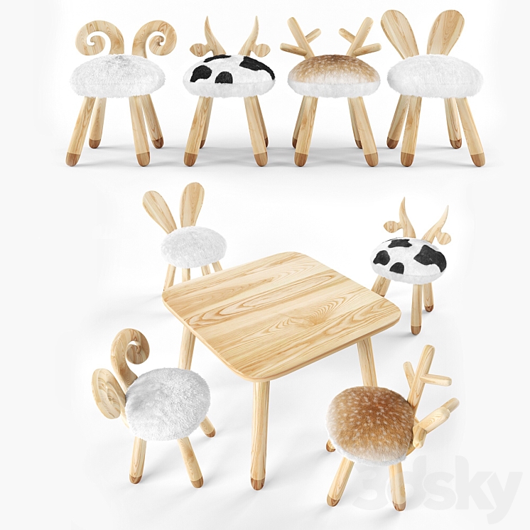 animal wooden set 3DS Max - thumbnail 1