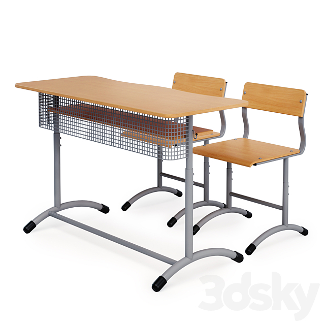 Chairs and school desk for two students “Extra” 3ds Max - thumbnail 1