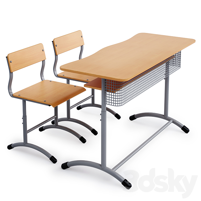 Chairs and school desk for two students “Extra” 3ds Max - thumbnail 2