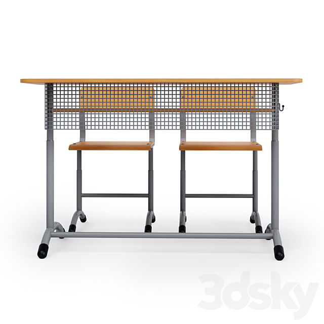 Chairs and school desk for two students “Extra” 3ds Max - thumbnail 3