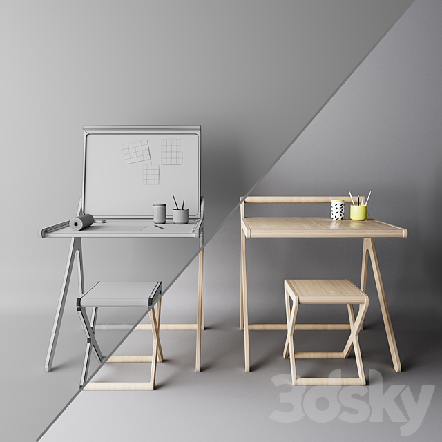 Children’s table with a folding table top 3DS Max Model - thumbnail 3