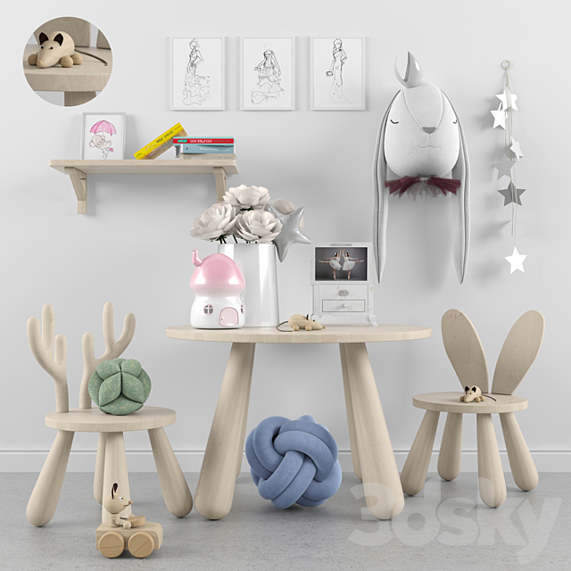 Decor for a children’s room with toys 2. Table chair 3ds Max - thumbnail 1