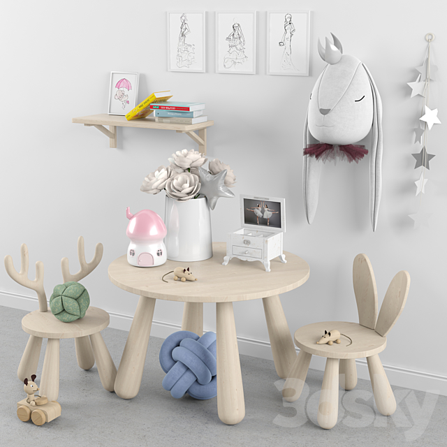 Decor for a children’s room with toys 2. Table chair 3ds Max - thumbnail 2