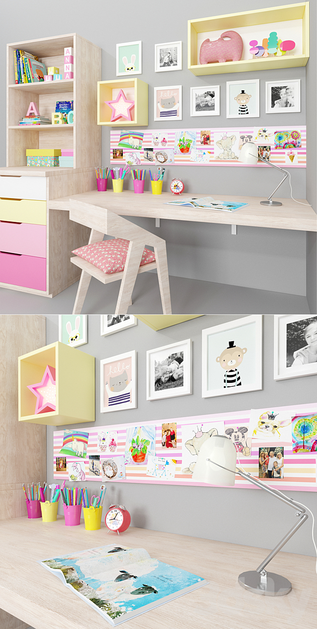 Desk with decor in the nursery 3DS Max Model - thumbnail 2