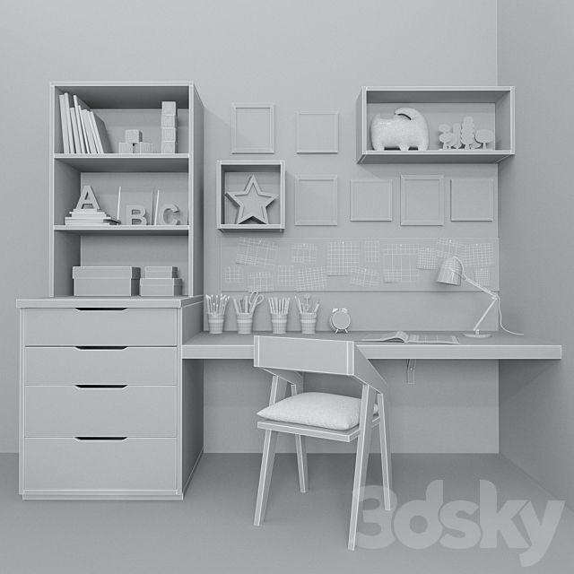 Desk with decor in the nursery 3DS Max Model - thumbnail 3