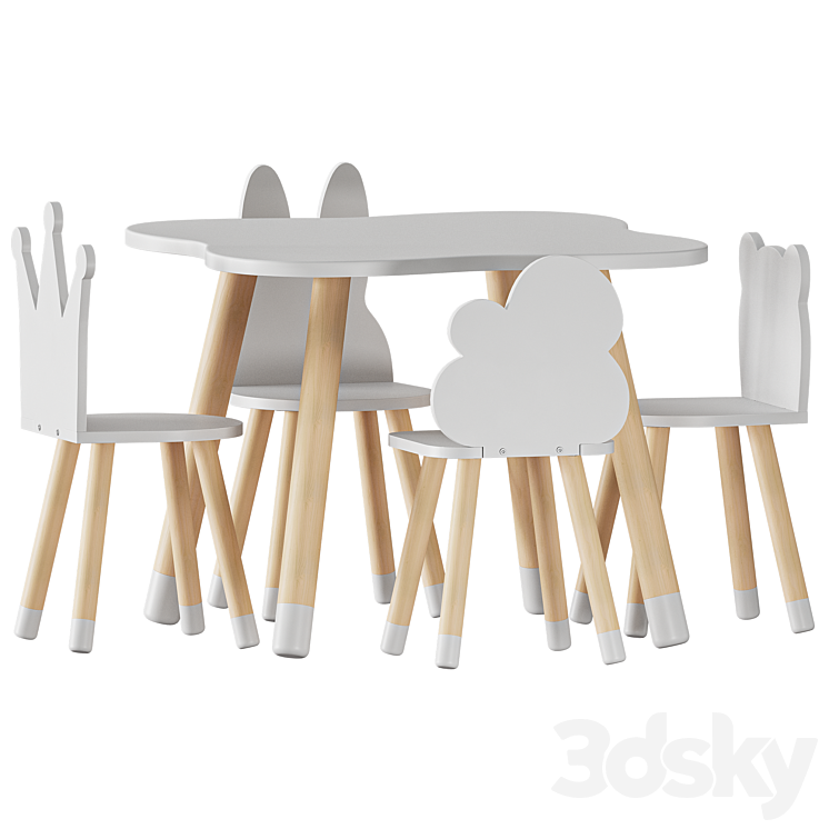 FUN Wooden Kids Table and Chairs Set 3DS Max Model - thumbnail 1