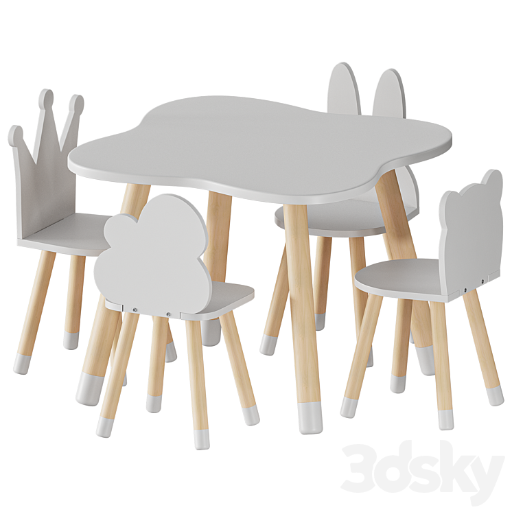 FUN Wooden Kids Table and Chairs Set 3DS Max Model - thumbnail 2