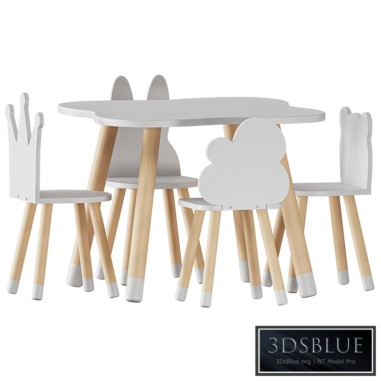 FUN Wooden Kids Table and Chairs Set 3DS Max - thumbnail 3