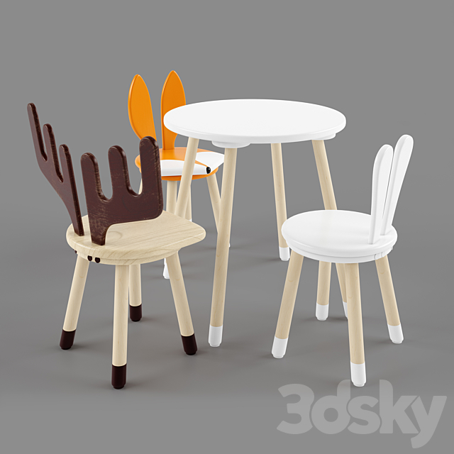 ?hildren’s chairs and table 3DSMax File - thumbnail 1