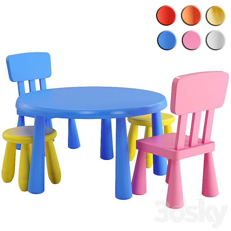 IKEA MAMMUT table chair stool 3DS Max Model - thumbnail 3