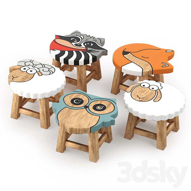 kids furniture01-animal chairs 3DS Max Model - thumbnail 2