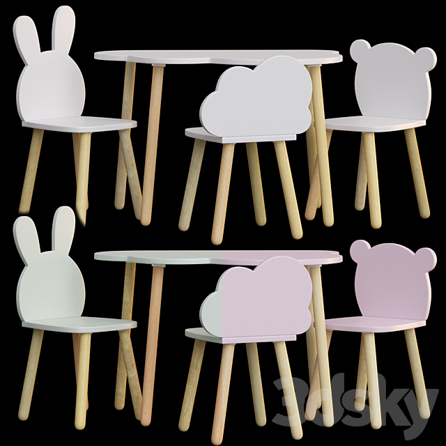 Kids Table and Chairs Set by Happy Baby 3ds Max - thumbnail 1