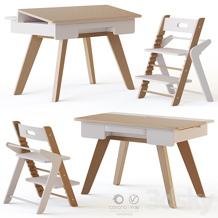 Mimiloona Magnus childrens table and chair 3DS Max Model - thumbnail 1