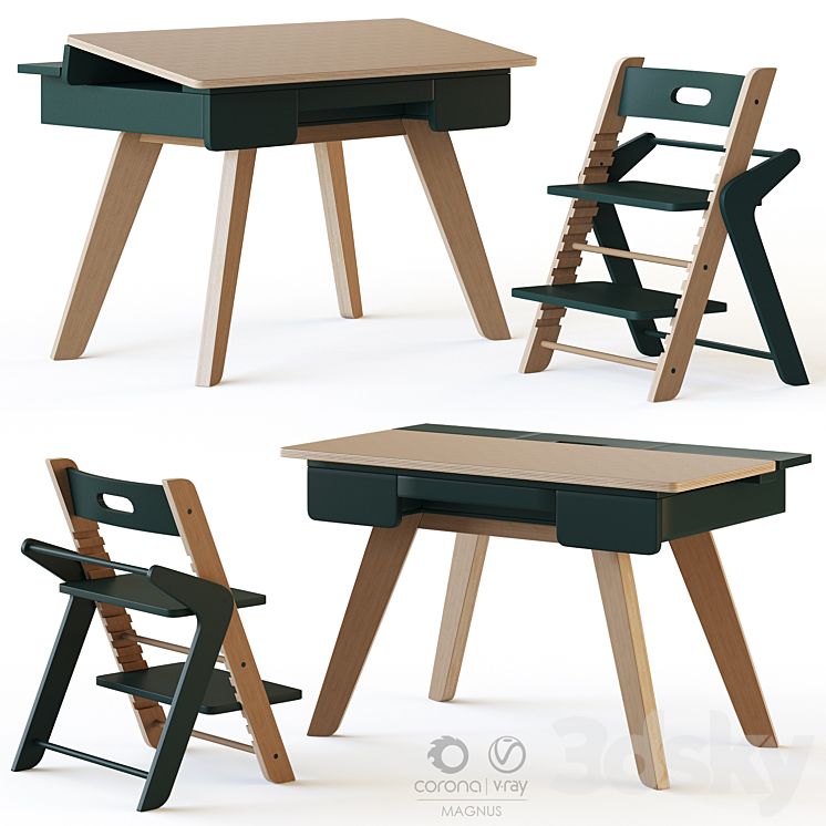 Mimiloona Magnus childrens table and chair 3DS Max Model - thumbnail 2