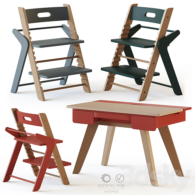 Mimiloona Magnus childrens table and chair 3DS Max Model - thumbnail 3