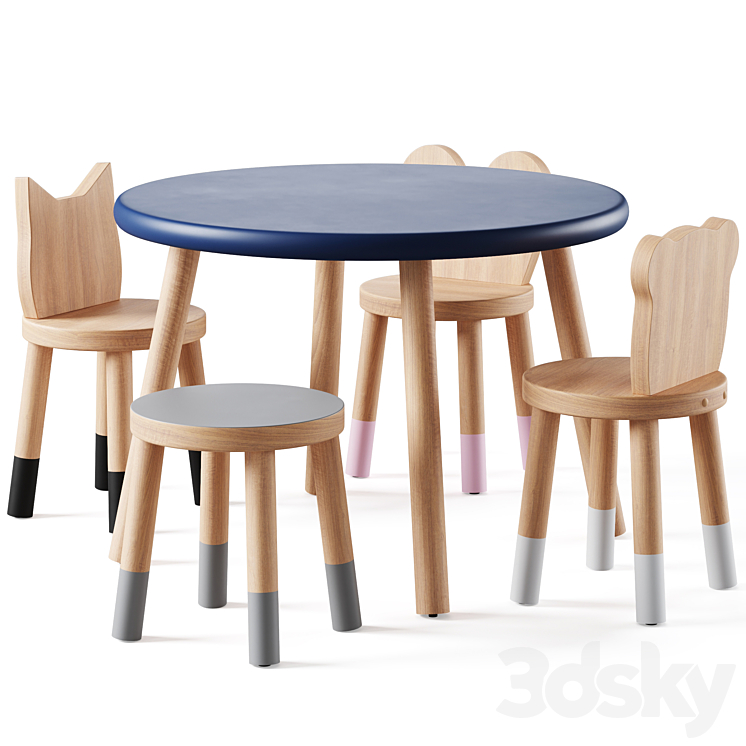 Nico & Yeye Round Kids Table and Chairs by Pottery Barn 3DS Max Model - thumbnail 1