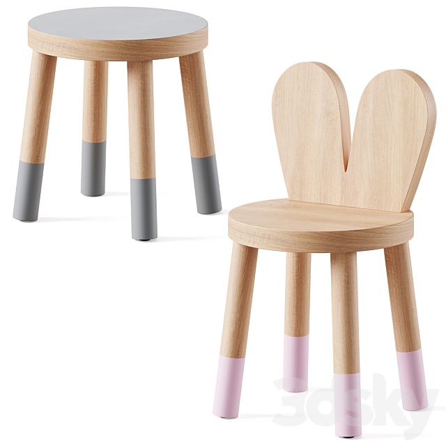 Nico & Yeye Round Kids Table and Chairs by Pottery Barn 3DSMax File - thumbnail 3