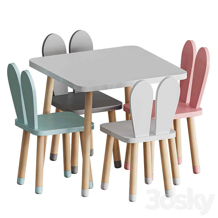 Nordic style chair bunny for children 3DS Max - thumbnail 1