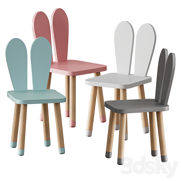 Nordic style chair bunny for children 3DS Max - thumbnail 2