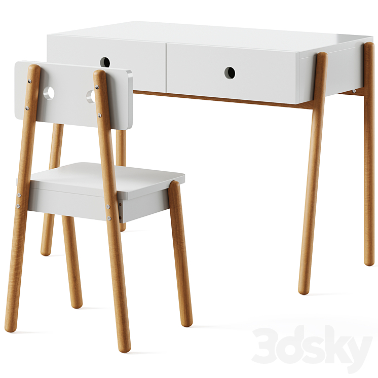 Pine Child’s 2-Drawer Desk and chair Wallet by LA REDOUTE INTERIEURS 3DS Max Model - thumbnail 3