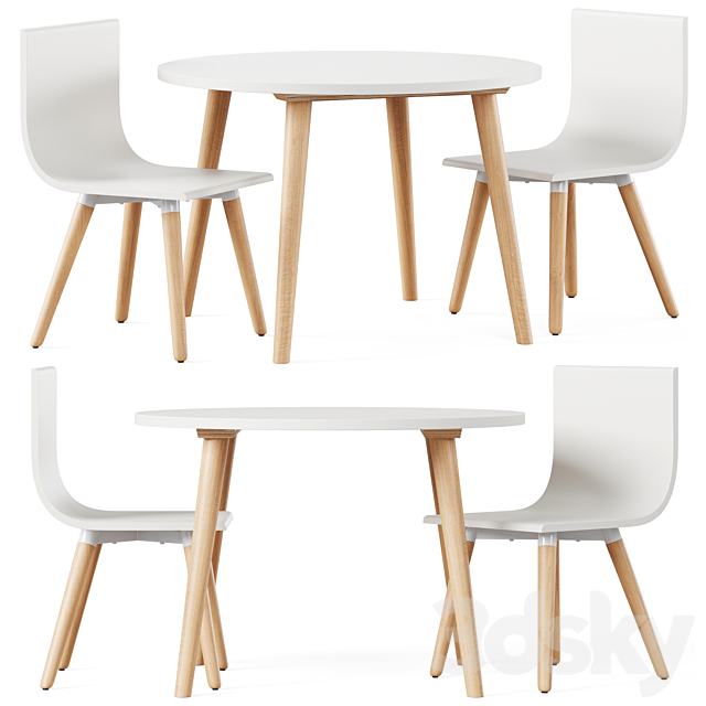 Pint Sized White Toddler Table and Chair Set by Crate and Barrel 3ds Max - thumbnail 1