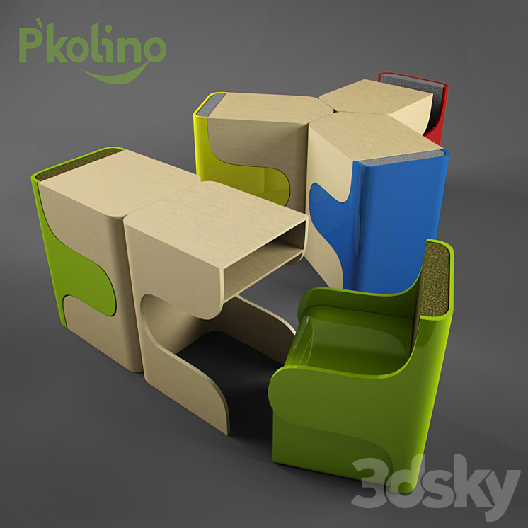 P'kolino Klick Desk & Chair Set Red 3DS Max - thumbnail 1