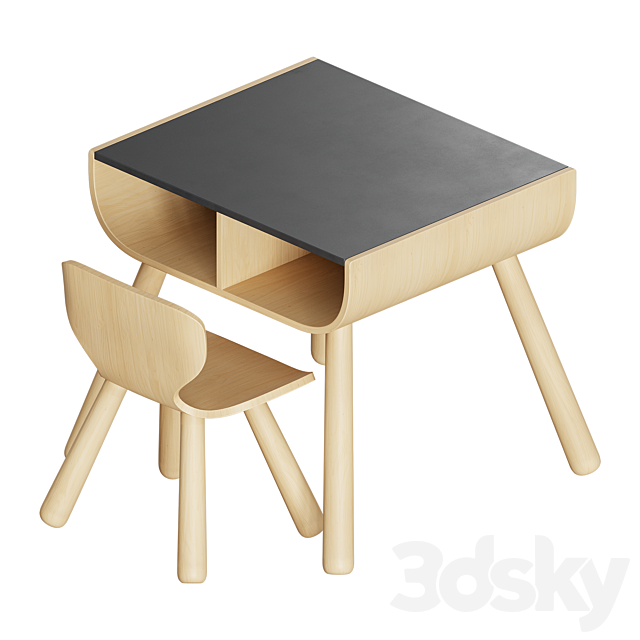 Plan Toys Black Table and Chair 3DSMax File - thumbnail 2