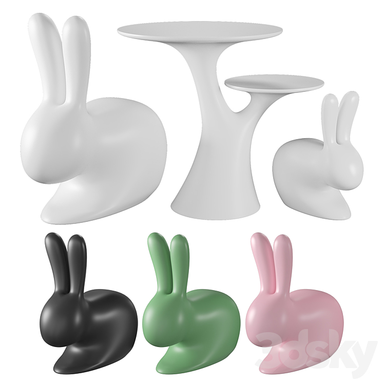 Qeeboo Rabbit Chair and Rabbit Tree 3DS Max Model - thumbnail 3