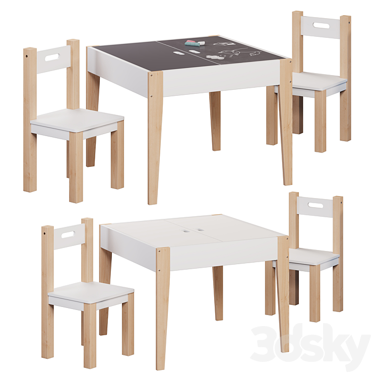 Slate Table Set with Storage and Chairs Belfy Kids 3DS Max Model - thumbnail 1