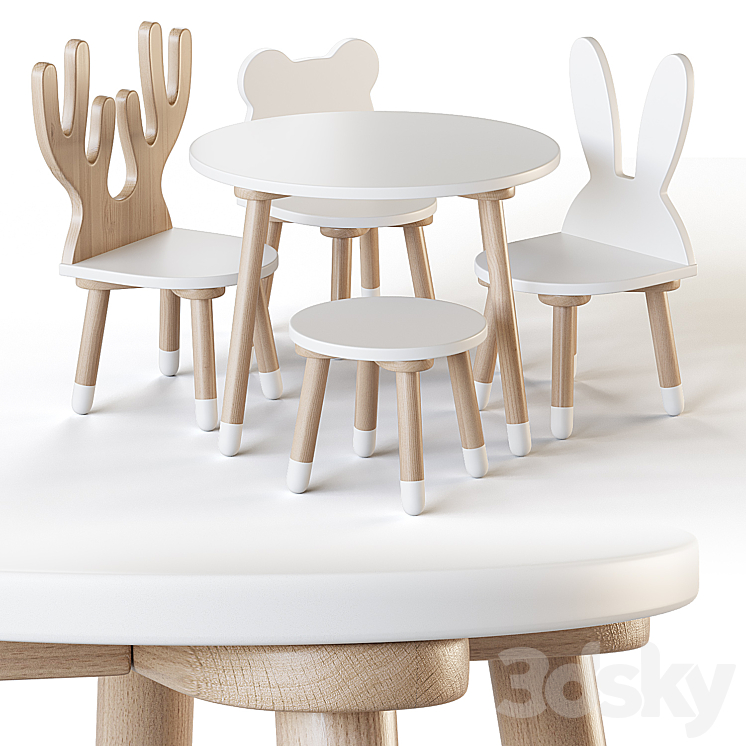 Smile Artwood table and chairs for nursery 3DS Max Model - thumbnail 1