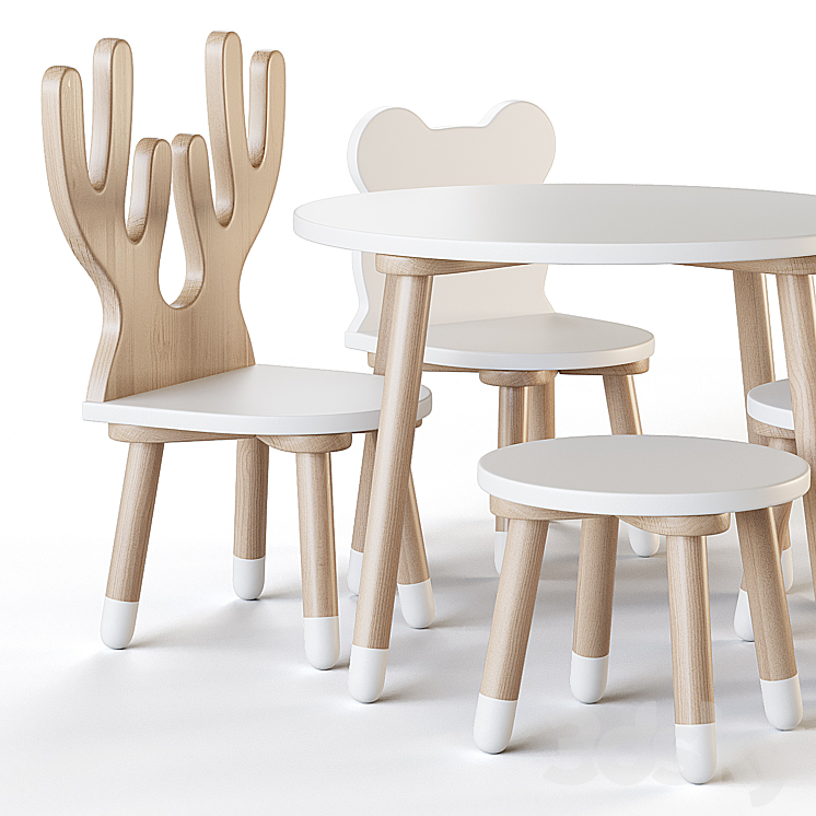 Smile Artwood table and chairs for nursery 3DS Max Model - thumbnail 2