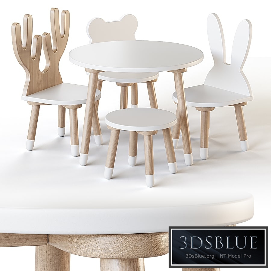 Smile Artwood table and chairs for nursery 3DS Max - thumbnail 3