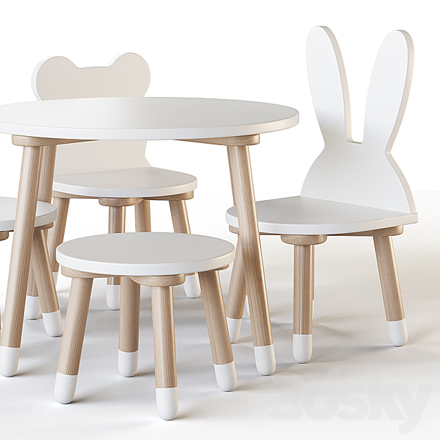 Smile Artwood table and chairs for nursery 3DS Max Model - thumbnail 3