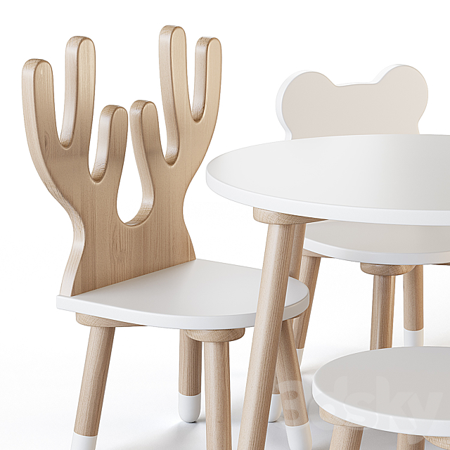 Smile Artwood table and chairs for nursery 3DS Max Model - thumbnail 4