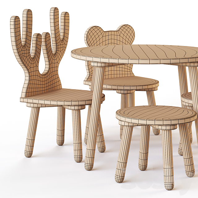 Smile Artwood table and chairs for nursery 3DS Max Model - thumbnail 5