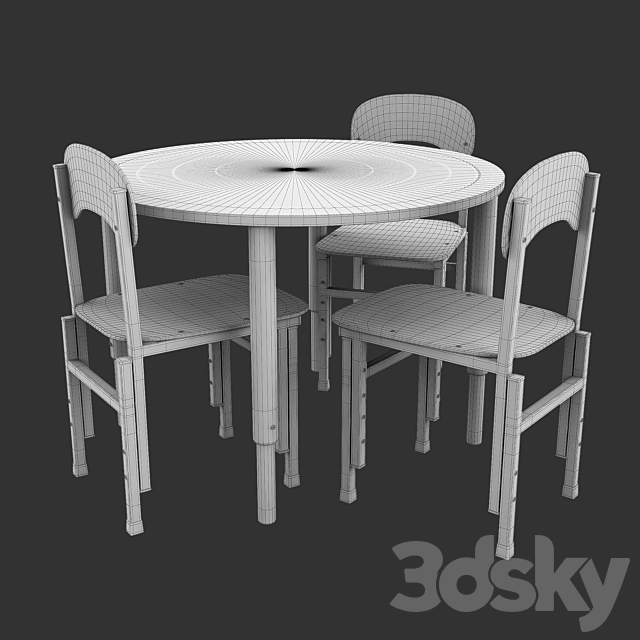 Table and Chairs Height Adjustable 3DS Max Model - thumbnail 2