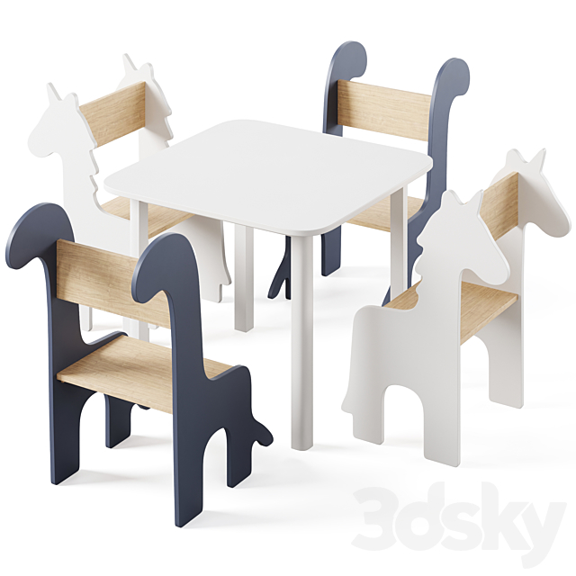 Table & Children’s Animal Chairs by THE HOME DECO FACTORY 3DS Max Model - thumbnail 5