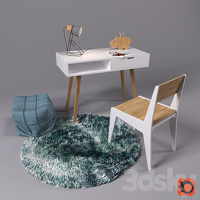 Work desk with decor 3ds Max - thumbnail 1