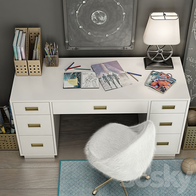 WRIGHTED TABLE Restoration Hardware. AVALON WITH WAXED WHITE STORAGE BOXES 3DSMax File - thumbnail 2