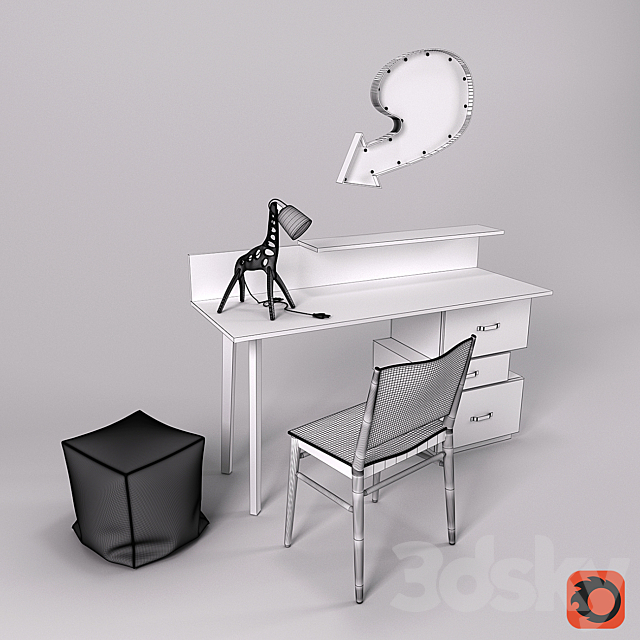 Writing desk and decor 3DSMax File - thumbnail 3