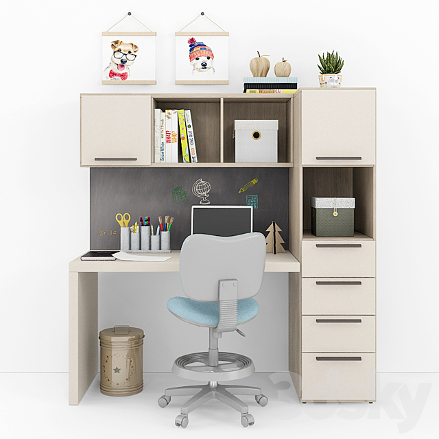 Writing desk and decor for a child 10 3DSMax File - thumbnail 1